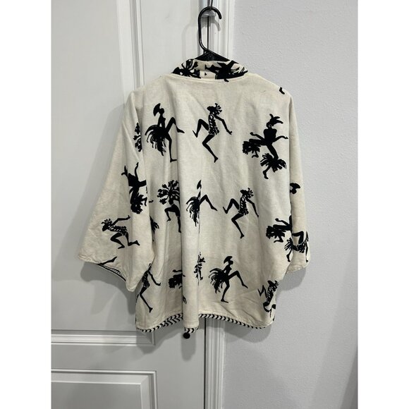 Pondicherry Tribal Reversible Open Front Cardigan Cream Black Southwestern - Picture 3 of 10